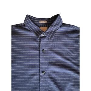 A-FRAME Navy Striped Slim Fit Button Down Shirt M Quiet Luxe Coastal Preppy NWOT